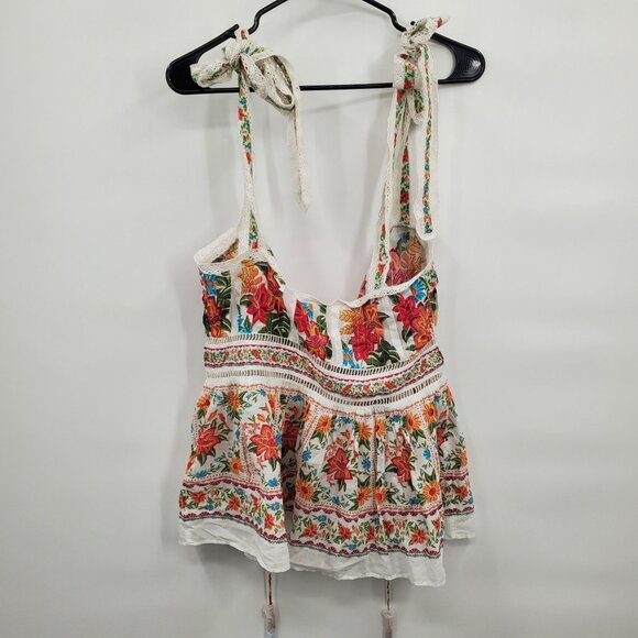 Farm Rio Off White Bloom Garden Sleeveless Blouse Women Size Small NWOT - Picture 10 of 12